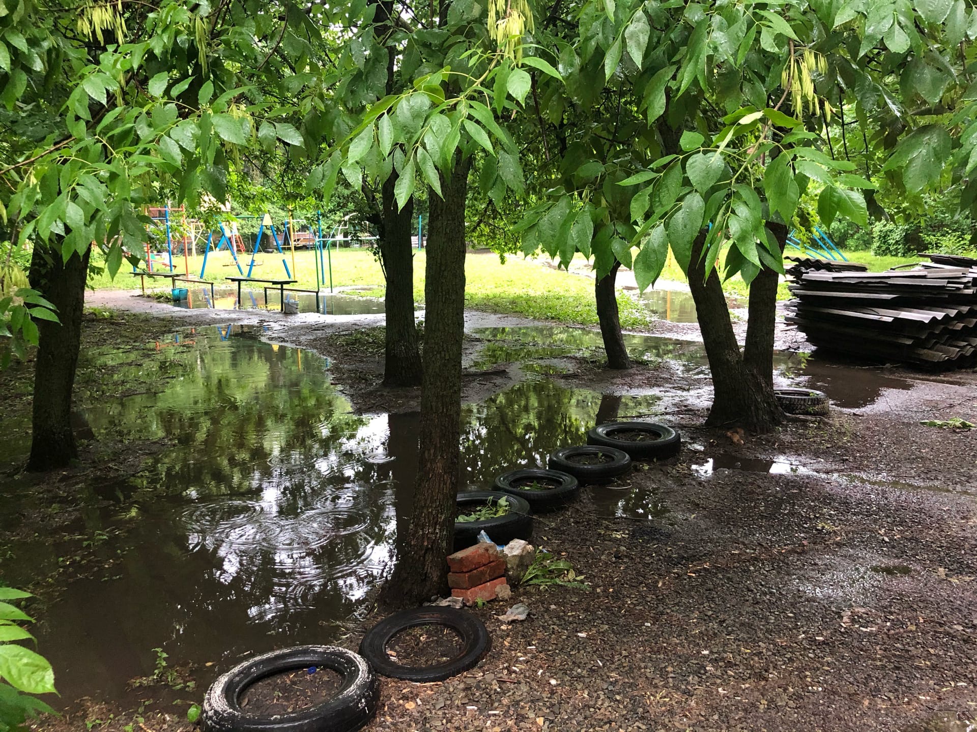 Первомайский районный пенза. Ливень парк. Двор после дождя двор. Парк Динамо Воронеж затопило. Белгород парк Победы после ливня.